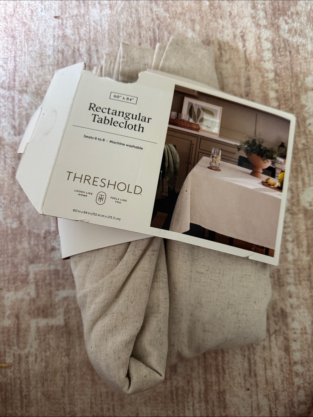 NEW Threshold Cotton-Linen Blend Cream Tablecloth - Picture 3 of 3
